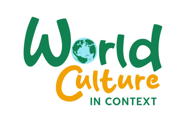 Green and yellow logo for program called World Culture in Context