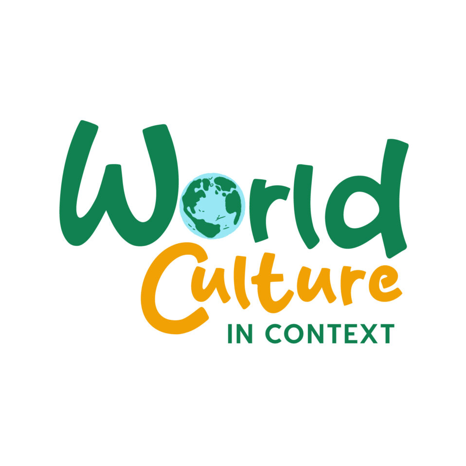 Green and yellow logo for program called World Culture in Context